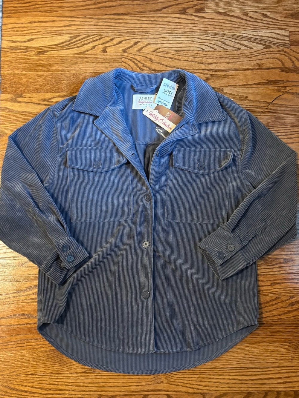 Ashley by 26 International Utility Collection Corduroy Shacket Blue Large NWT